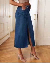 DENIM SLIT MIDI SKIRT